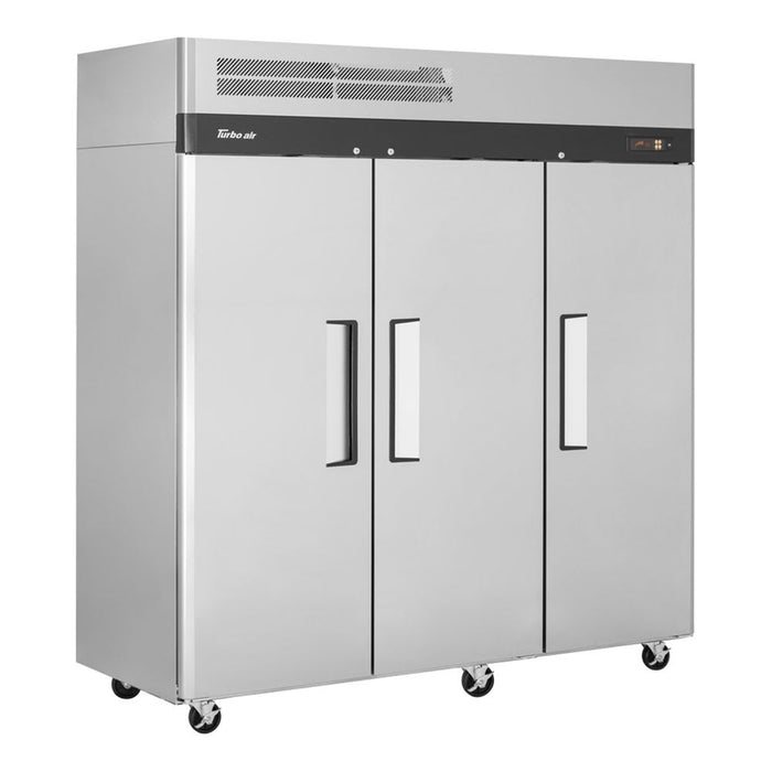 Turbo Air M3R72-3-N 77 3/4" Three Section Reach In Refrigerator, (3) Left/Right Hinge Solid Doors, 115v