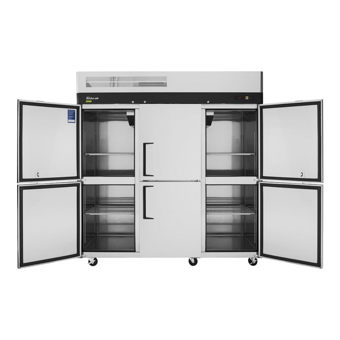 Turbo Air M3R72-6-N 77 3/4" Three Section Reach In Refrigerator, (6) Left/Right Hinge Solid Doors, 115v