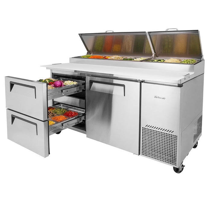 Turbo Air TPR-67SD-D2-N 67" Super Deluxe Pizza Prep Table w/ Refrigerated Base, 115v