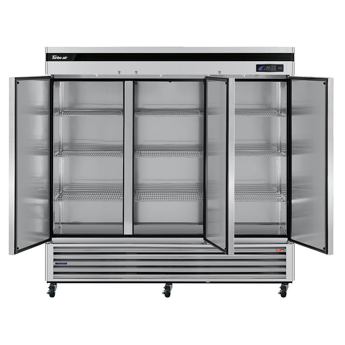 Turbo Air TSF-72SD-N 81 7/8" Super Deluxe Three Section Reach In Freezer, (3) Left/Right Hinge Solid Doors, 115v