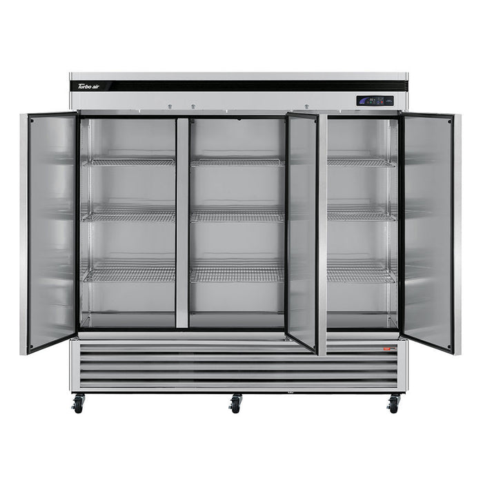 Turbo Air TSR-72SD-N 81 7/8" Three Section Reach In Refrigerator, (3) Left/Right Hinge Solid Doors, 115v