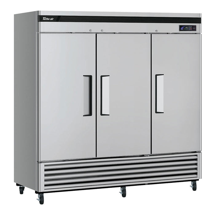Turbo Air TSR-72SD-N 81 7/8" Three Section Reach In Refrigerator, (3) Left/Right Hinge Solid Doors, 115v