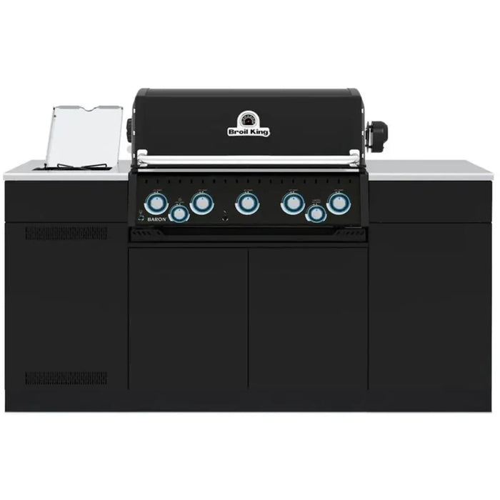 Broil King Baron 590i Shadow 5 Burner Natural Gas Grill Center w/ Rotisserie Kit & Side Burner - Black - 876847