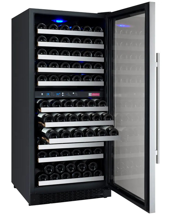 Allavino 24" Wide FlexCount II Tru-Vino 121 Bottle Dual Zone Stainless Steel Right Hinge Wine Refrigerator