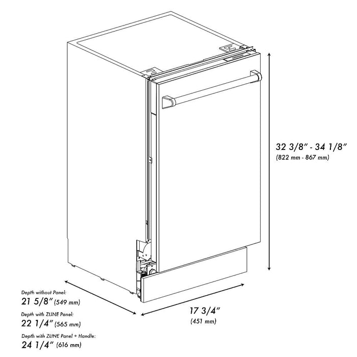 ZLINE 18 in. Tallac Series 3rd Rack Top Control Built-In Dishwasher in White Matte with Stainless Steel Tub, 51dBa (DWV-WM-18)