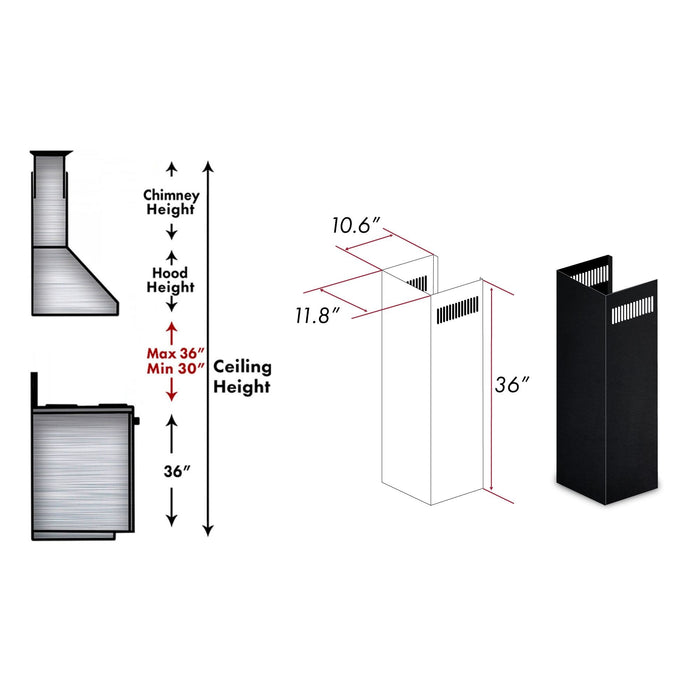 ZLINE 1-36" Chimney Extension for 9 ft. to 10 ft. Ceilings (1PCEXT-BSKEN)