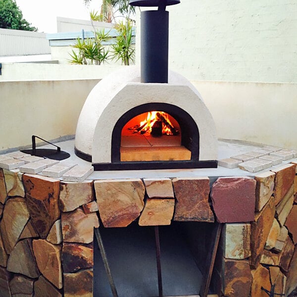 WPPO WDIY-AD100 52" x 55" x 31" DIY Tuscany Wood-Fired Outdoor Pizza Oven Kit with Stainless Steel Flue and Black Door