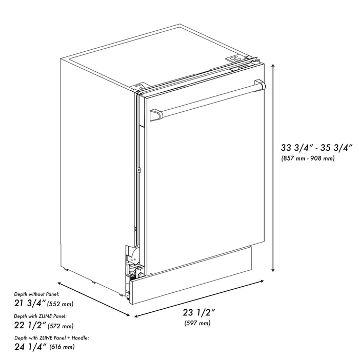 ZLINE 24 in. Tallac Series 3rd Rack Tall Tub Dishwasher in Fingerprint Resistant with Stainless Steel Tub, 51dBa (DWV-SN-24)