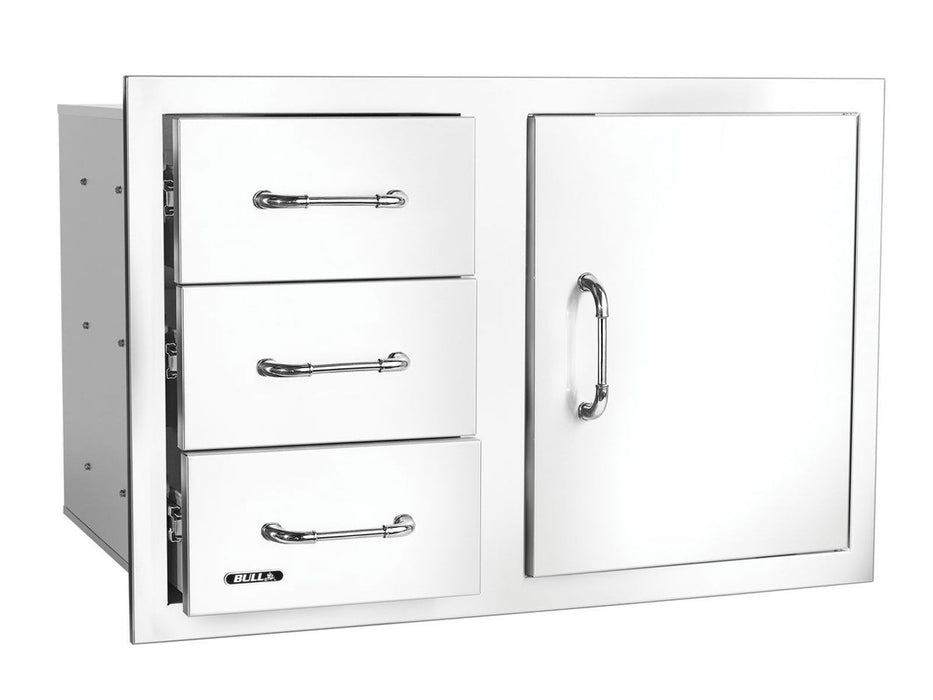 Bull 30-Inch Stainless Steel 3 Drawer Door Combo with Reveal