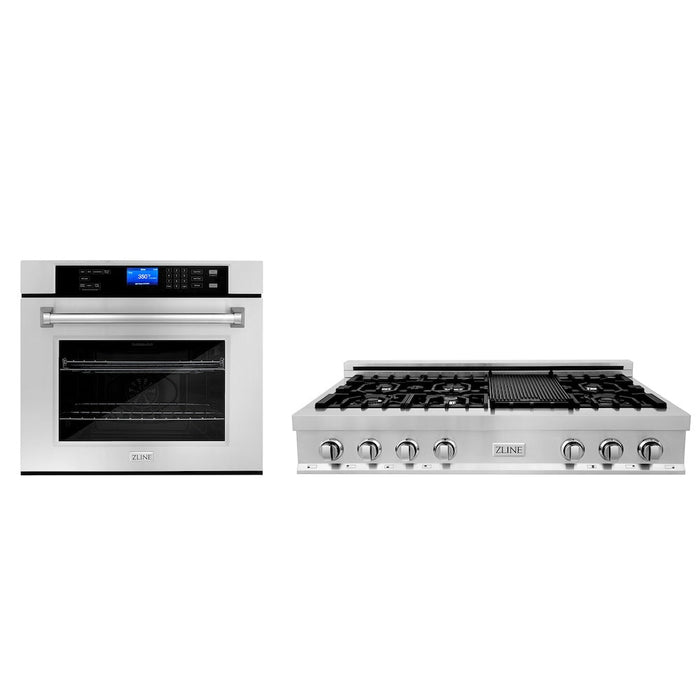 ZLINE Kitchen Package with 48 in. Stainless Steel Rangetop and 30 in. Single Wall Oven (2KP-RTAWS48)