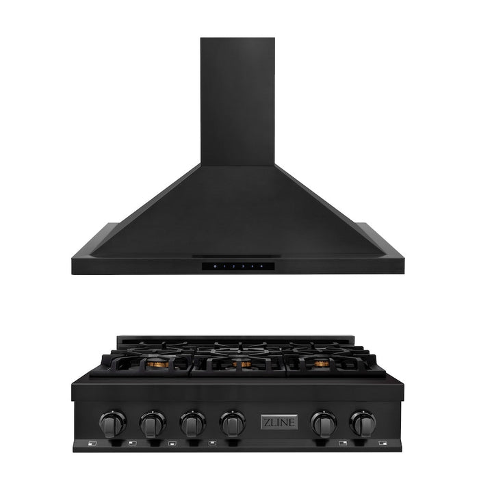 ZLINE Kitchen Package with 36 in. Black Stainless Steel Rangetop and 36 in. Convertible Range Hood (2KP-RTBRH36)