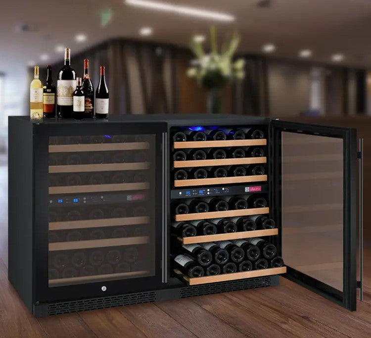 Allavino 47" Wide FlexCount II Tru-Vino 112 Bottle Dual Zone Black Side-by-Side Wine Refrigerator