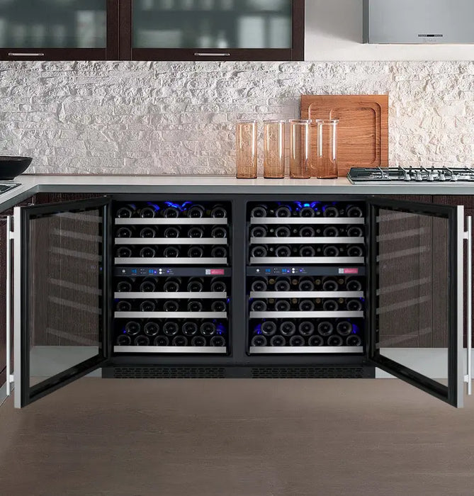 Allavino 47" Wide FlexCount II Tru-Vino 112 Bottle Four Zone Stainless Steel Side-by-Side Wine Refrigerator