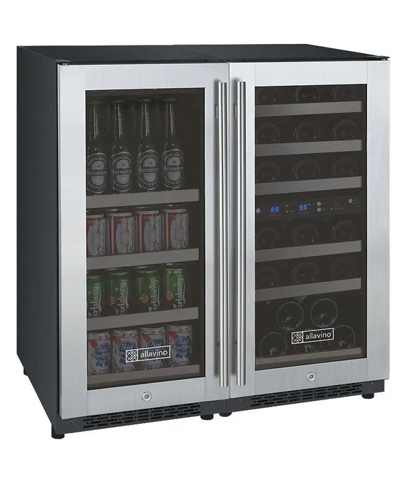 Allavino 30" Wide FlexCount II Tru-Vino 30 Bottle/88 Can Dual Zone Stainless Steel Side-by-Side Wine Refrigerator/Beverage Center