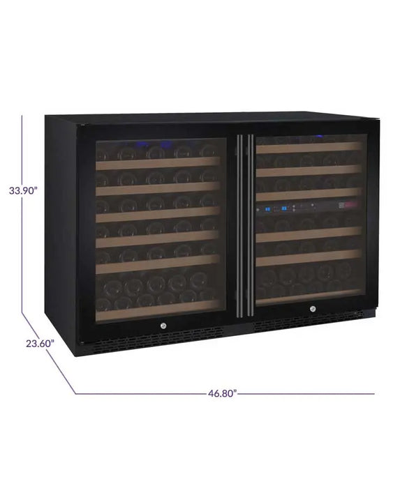 Allavino 47" Wide FlexCount II Tru-Vino 112 Bottle Three Zone Black Side-by-Side Wine Refrigerator