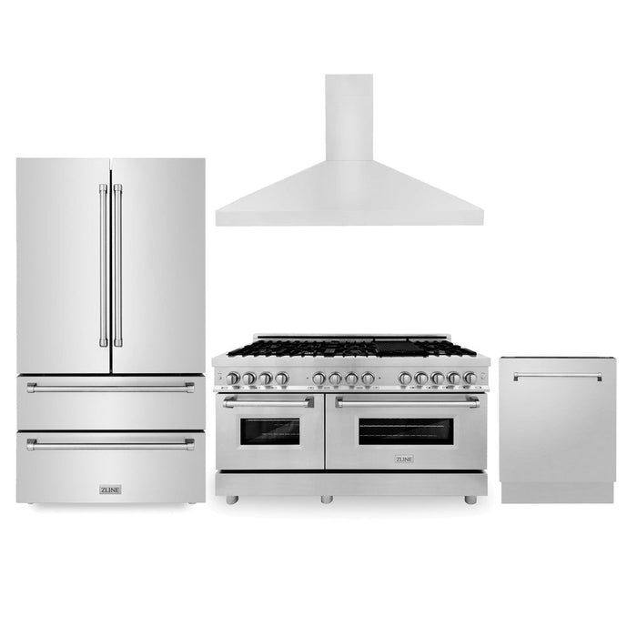 ZLINE Kitchen Package with Refrigeration, 60 in. Stainless Steel Dual Fuel Range, 60 in. Convertible Vent Range Hood and 24 in. Tall Tub Dishwasher (4KPR-RARH60-DWV)