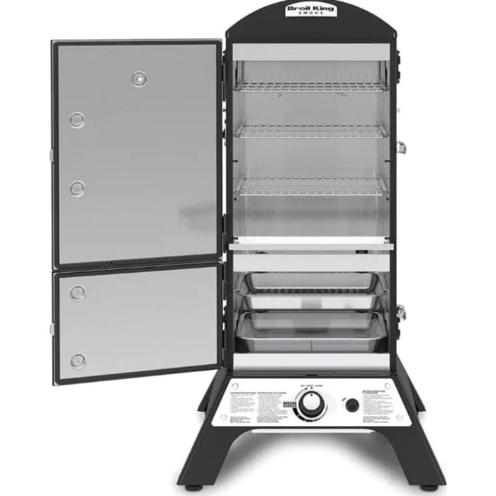 Broil King 28 Inch Vertical Natural Gas Smoker with 770 Sq. Inch. Total Cooking Space, 4 Adjustable Cooking Grids, Sure-Lite™ Electronic Ignition System, Roto-Draft™, 16 Meat Hooks, 4 Tool Hooks, Bottle Opener