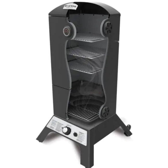 Broil King 28 Inch Vertical Natural Gas Smoker with 770 Sq. Inch. Total Cooking Space, 4 Adjustable Cooking Grids, Sure-Lite™ Electronic Ignition System, Roto-Draft™, 16 Meat Hooks, 4 Tool Hooks, Bottle Opener