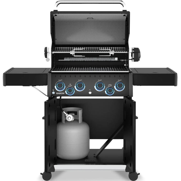 Broil King Baron 490 Pro Shadow 4 Burner Natural Gas Grill w/ Side Burner & Rotisserie Kit - Black - 674147