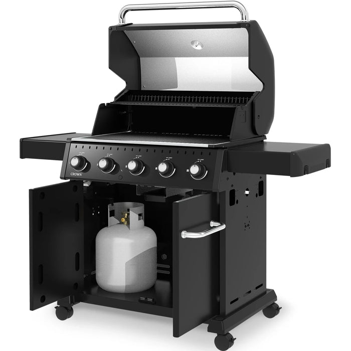 Broil King Crown 61 Inch Freestanding Grill with 780 sq. in. Cooking Surface, 5 Stainless Steel Dual Tube Burner, Control Knobs, Electronic Ignition, and Side Shelves: Liquid Propane