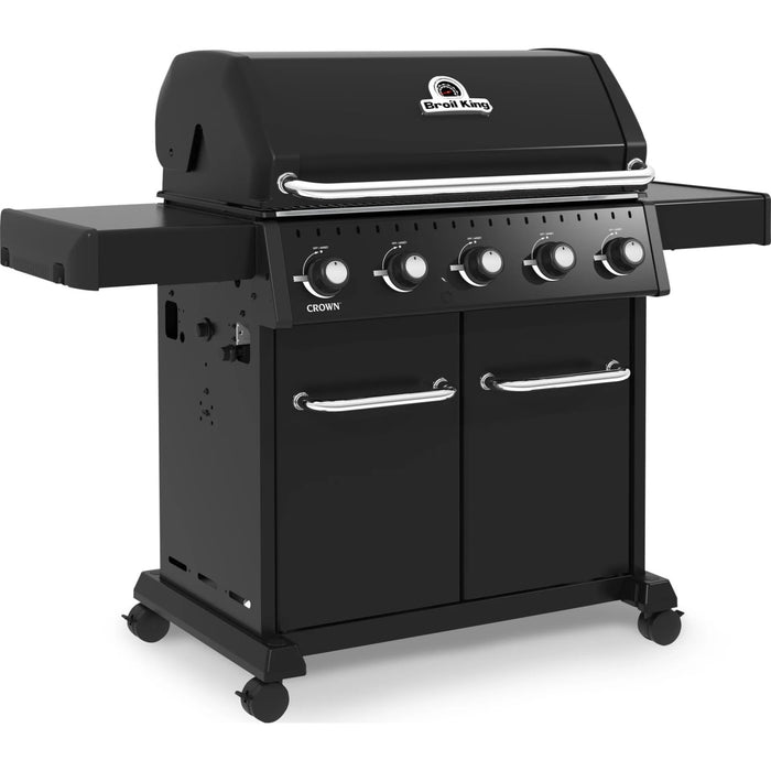 Broil King Crown 61 Inch Freestanding Grill with 780 sq. in. Cooking Surface, 5 Stainless Steel Dual Tube Burner, Control Knobs, Electronic Ignition, and Side Shelves: Liquid Propane