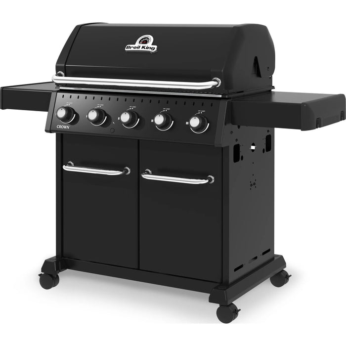 Broil King Crown 61 Inch Freestanding Grill with 780 sq. in. Cooking Surface, 5 Stainless Steel Dual Tube Burner, Control Knobs, Electronic Ignition, and Side Shelves: Natural Gas