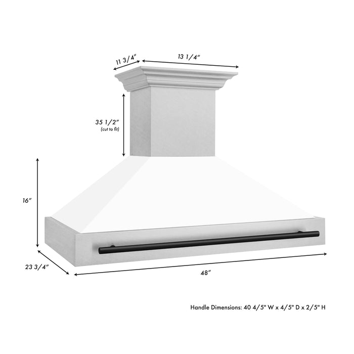 ZLINE Autograph Edition 48 in. Fingerprint Resistant Stainless Steel Range Hood with White Matte Shell and Accent Handle (8654SNZ-WM48)