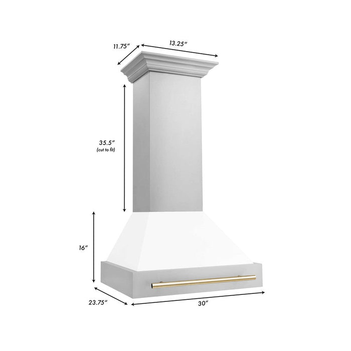 ZLINE Autograph Edition 30 in. Stainless Steel Range Hood with White Matte Shell and Accent Handle (8654STZ-WM30)