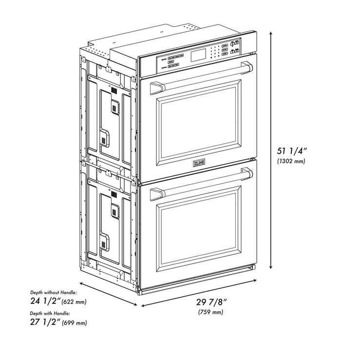 ZLINE Autograph Edition 30 in. Electric Double Wall Oven with Self Clean and True Convection in DuraSnow® Stainless Steel and Polished Gold Accents (AWDSZ-30-G)