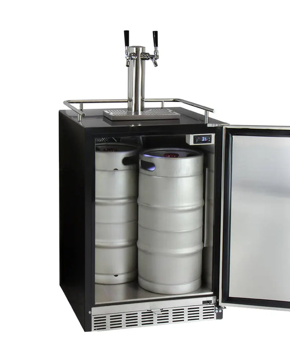 Kegco 24" Wide Dual Tap Stainless Steel Built-In Left Hinge Kegerator with Kit