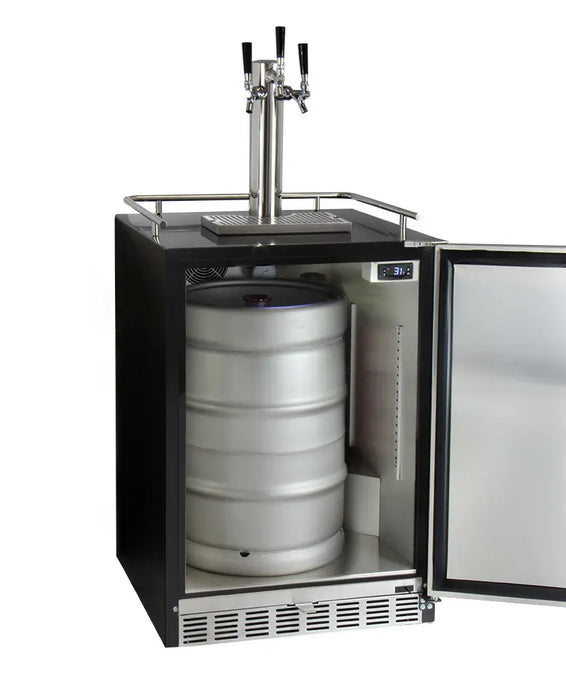 Kegco 24" Wide Triple Tap Stainless Steel Built-In Left Hinge Digital Kegerator with Kit