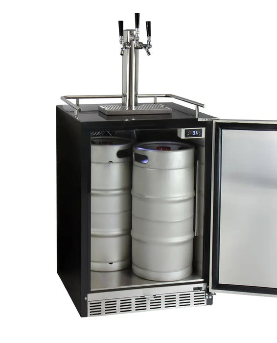 Kegco 24" Wide Triple Tap Stainless Steel Built-In Left Hinge Digital Kegerator with Kit