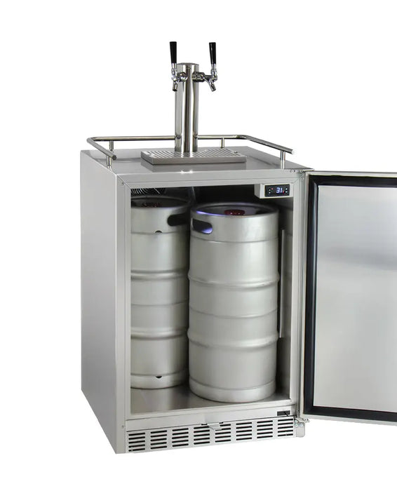 Kegco 24" Wide Dual Tap All Stainless Steel Outdoor Built-In Left Hinge Kegerator with Kit