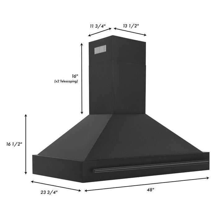 ZLINE Black Stainless Steel Range Hood with Black Stainless Steel Handle and Size Options (BS655-BS)