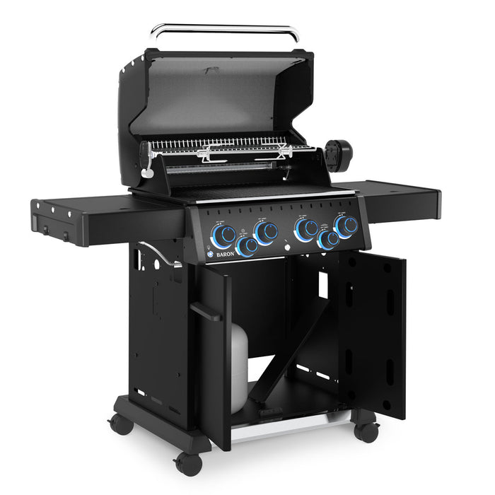 Broil King Baron 490 Pro Shadow 4 Burner Propane Grill w/ Side Burner & Rotisserie Kit - Black - 674144
