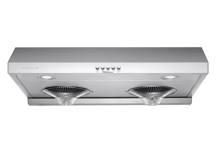 Hauslane | 30 Inch Under Cabinet Push Button Range Hood with Grease Catchers in Stainless Steel (UC-C100SS-30)