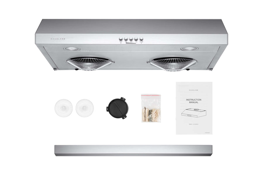 Hauslane | 30 Inch Under Cabinet Push Button Range Hood with Grease Catchers in Stainless Steel (UC-C100SS-30)