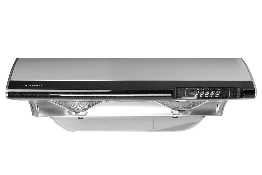 Hauslane | 30 Inch Under Cabinet Push Button Range Hood with Grease Catchers and Black Trim in Stainless Steel (UC-C190SS-30)