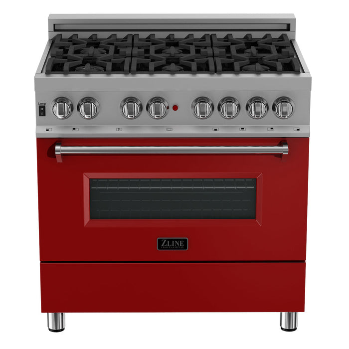 ZLINE 36 in. 4.6 cu. ft. Dual Fuel Range with Gas Stove and Electric Oven in Fingerprint Resistant Stainless Steel and Red Matte Door (RAS-RM-36)