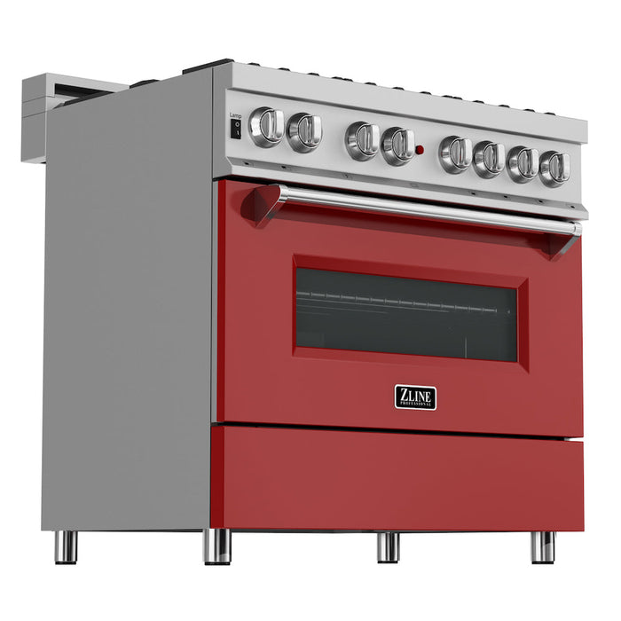 ZLINE 36 in. 4.6 cu. ft. Dual Fuel Range with Gas Stove and Electric Oven in Fingerprint Resistant Stainless Steel and Red Matte Door (RAS-RM-36)