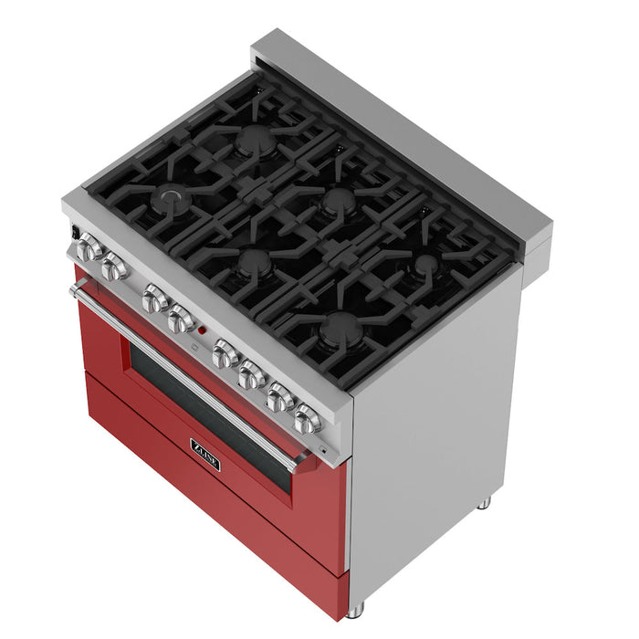 ZLINE 36 in. 4.6 cu. ft. Dual Fuel Range with Gas Stove and Electric Oven in Fingerprint Resistant Stainless Steel and Red Matte Door (RAS-RM-36)