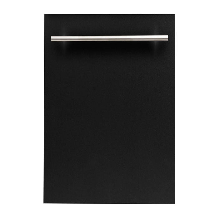 ZLINE 18 in. Compact Black Matte Top Control Built-In Dishwasher with Stainless Steel Tub and Modern Style Handle, 52dBa (DW-BLM-H-18)