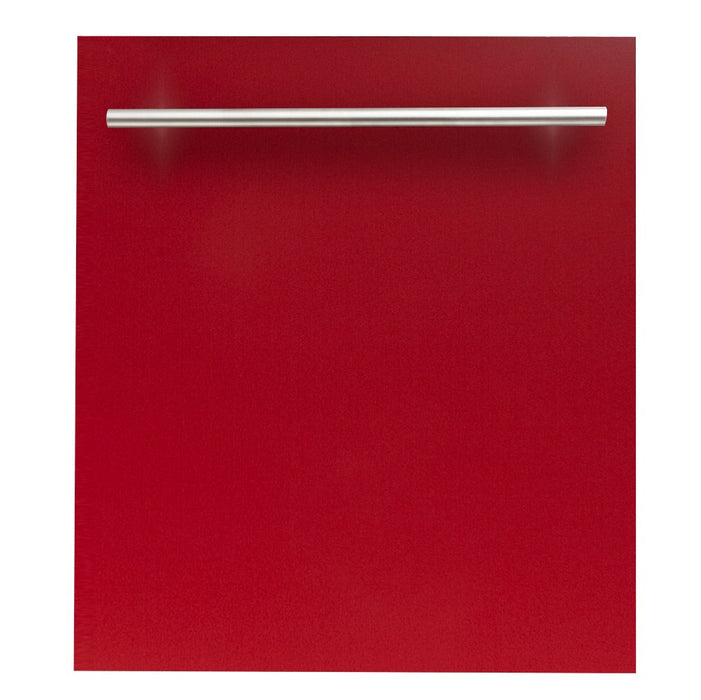 ZLINE 24 in. Red Gloss Top Control Built-In Dishwasher with Stainless Steel Tub and Modern Style Handle, 52dBa (DW-RG-H-24)