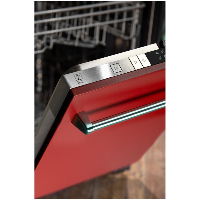 ZLINE 24 in. Red Matte Top Control Built-In Dishwasher with Stainless Steel Tub and Traditional Style Handle, 52dBa (DW-RM-24)