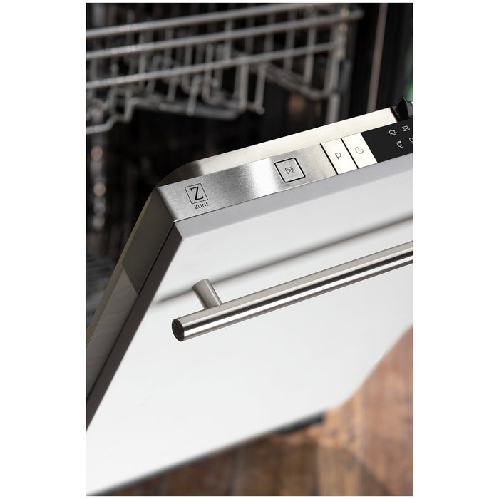 ZLINE 24 in. White Matte Top Control Built-In Dishwasher with Stainless Steel Tub and Modern Style Handle, 52dBa (DW-WM-H-24)