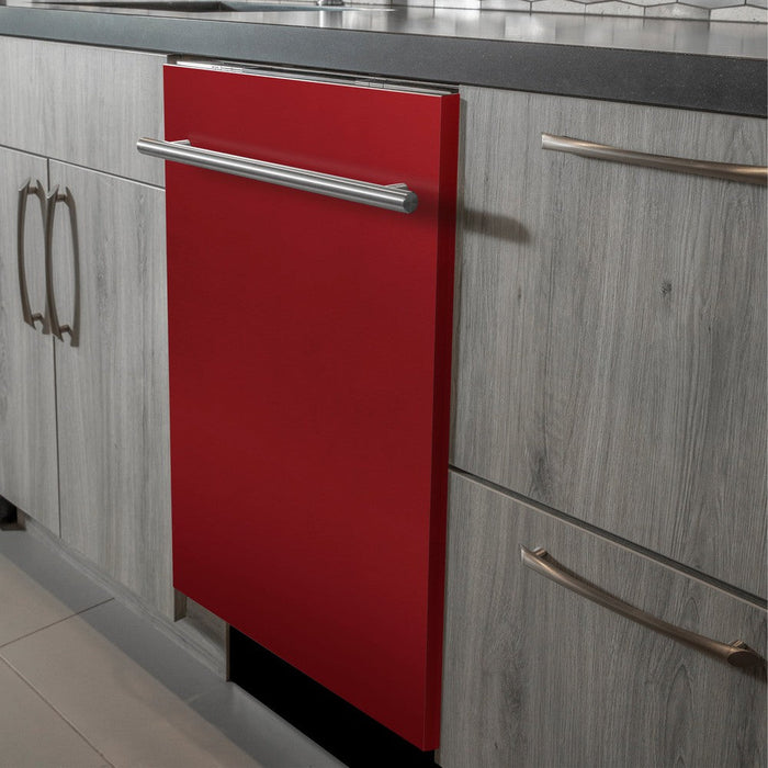 ZLINE 24 in. Red Gloss Top Control Built-In Dishwasher with Stainless Steel Tub and Modern Style Handle, 52dBa (DW-RG-H-24)