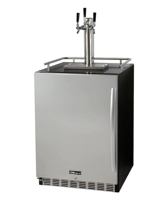 Kegco 24" Wide Triple Tap Stainless Steel Built-In Left Hinge Digital Kegerator with Kit