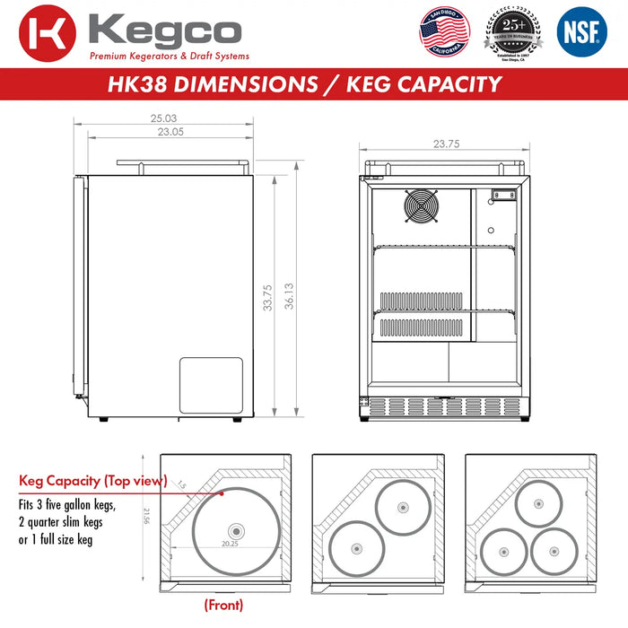 Kegco 24" Wide Dual Tap All Stainless Steel Outdoor Built-In Right Hinge Kegerator with Kit