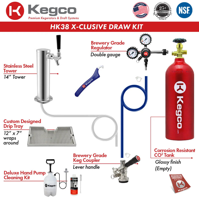 Kegco 24" Wide Single Tap Stainless Steel Built-In Right Hinge Kegerator with Kit