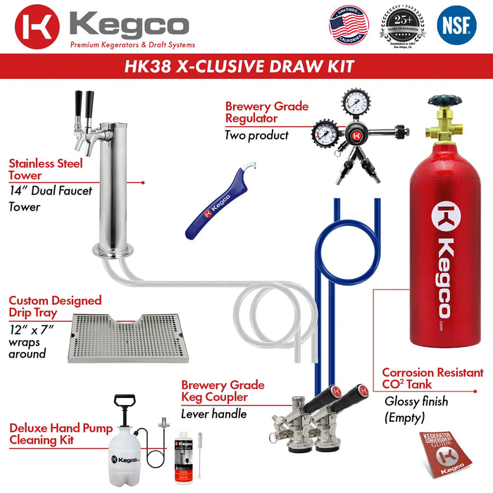 Kegco 24" Wide Dual Tap Stainless Steel Built-In Right Hinge Kegerator with Kit